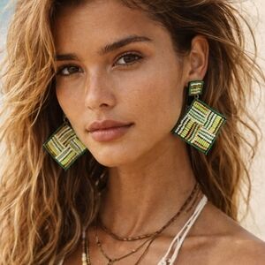 Kay Lee Green Beaded Earrings New